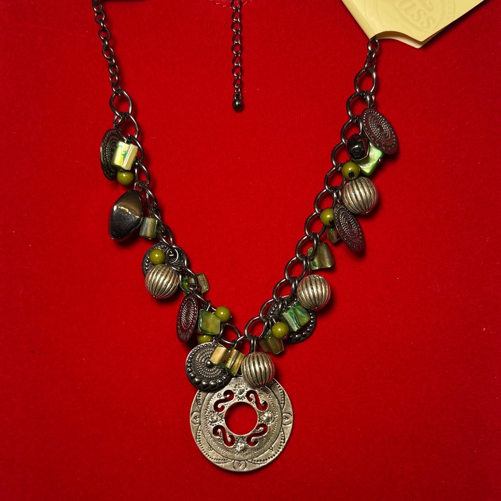 Bass Silver and Green Charm Necklace